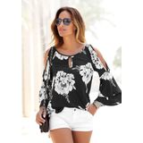 LASCANA 3/4-Arm-Shirt, mit Trompetenärmeln und Cut-Outs, Blumenprint, Blusenshirt