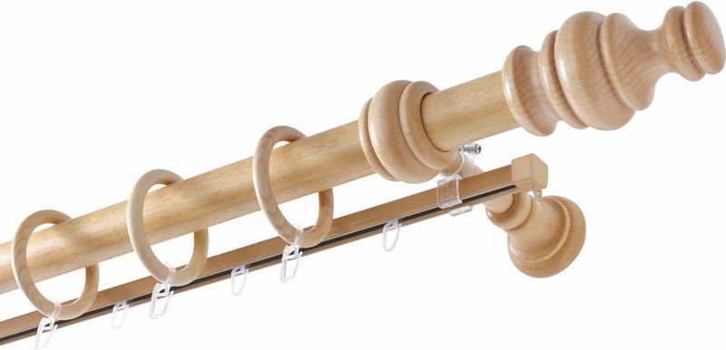GARESA Gardinenstange »BAROCK«, 2 läufig-läufig, Wunschmaßlänge, rustikale Vorhanggarnitur Holz, verlängerbar, mit Ringe/2 Lauf Gleiter