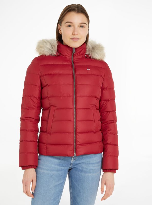 Tommy Jeans Daunenjacke »BASIC HOODED DOWN JACKET«, mit Kapuze, mit Fellimitat an der Kapuze & Tommy Jeans Logo-Flag