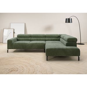 Places of Style Ecksofa »Antonelli, L-Form, inkl. Kopfteilverstellung, Breite 276 cm«, ohne Sitztiefenverstellung, in Cord, oliv