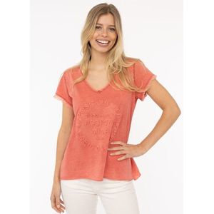 Zwillingsherz T-Shirt »""Positive Mind""«, mit V-Neck, Stempeldruck und Saum im Used-Look
