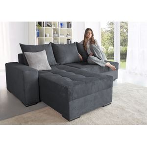 COLLECTION AB Ecksofa »Josy L-Form, Breite 214 cm, mit 3 großen Rückenkissen«, (Cord-/Mix), mit Bettfunktion und Bettkasten, Federkern
