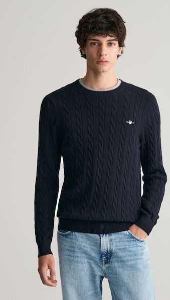 Gant Strickpullover »COTTON CABLE C-NECK«, mit Wappen-Logostickerei auf der Brust
