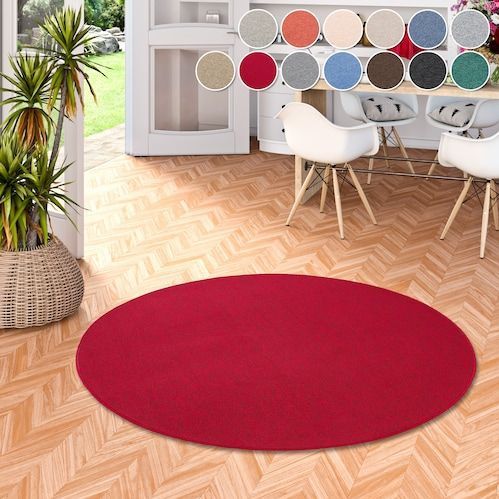 my home Teppich »Fortis«, rund, 5 mm Höhe, Uni Farben, Schlinge, gekettelt, strapazierfähig, Wohnzimmer