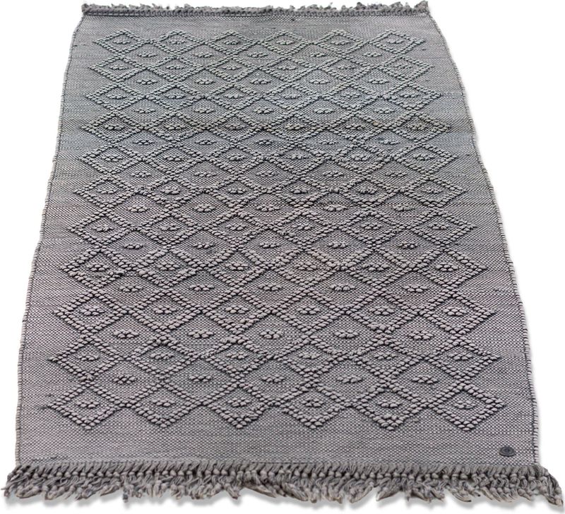 TOM TAILOR HOME Badematte »Vintage Wash«, fußbodenheizungsgeeignet, Badteppich, Uni Farben, Rauten Muster, mit Fransen, reine Baumwolle