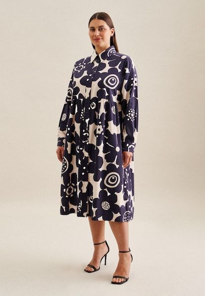 seidensticker Sommerkleid »Schwarze Rose«, Langarm Kragen Floral
