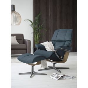 Stressless® Relaxsessel »Reno«, (Set, Relaxsessel mit Hocker), mit Hocker, mit Cross Base, Größe S, M & L, Holzakzent Eiche