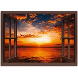 Artland Wandbild »Fensterblick Sonnenuntergang am Strand«, Fensterblick, (1 St.), als Leinwandbild, Poster, Wandaufkleber in verschied. Größen
