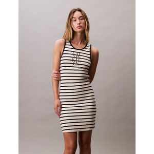 Calvin Klein Jeans Jerseykleid »COTTON RIB STRIPE SL DRESS«, Mit tiefem Rundhalsausschnitt