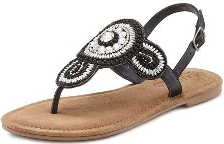 LASCANA Zehentrenner, Sandale, Pantolette in Glitzer-Optik und softer Lederinnensohle