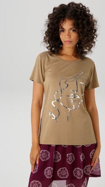 Aniston CASUAL T-Shirt, mit abstraktem Gesicht aus glänzendem Folienprint