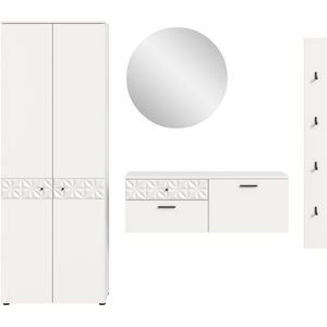 INOSIGN Garderoben-Set »VICENZA, 4-tlg., mit foraler Ornamentabsetzung in der Front«, (4 St.), best. aus.: Garderobenschrank, Schuhschrank, Spiegelschrank & Paneel