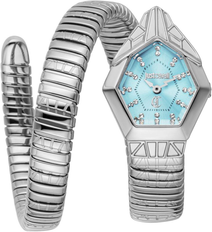 Just Cavalli Time Quarzuhr »Signature Snake«, Armbanduhr,Damenuhr,Edelstahlband,Perlmutt-Zifferblatt,Kristallsteine