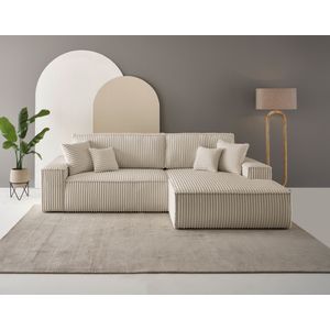 andas Ecksofa »Finnley Schlafsofa 267 cm in Bouclé, Struktur fein u. Cord, L-Form,«, Schlaffunktion m. Bettkasten (136/210 cm), Bouclé, Struktur und Cord