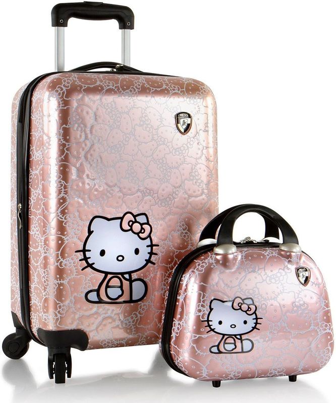 Heys Kinderkoffer »Kinderreiseset Hello Kitty roségold«, (Set, Kinderkoffer und Kosmetikkoffer), 4 Rollen, Heys x Joachim Llambi Kindertrolley Handgepäck-Koffer