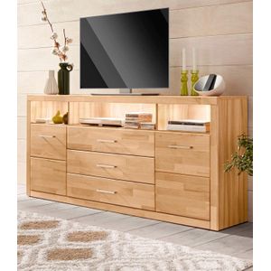 Home affaire Sideboard »Ribe,180cm breit, Fronten Massivholz,7 Fächer«, Holz massiv, Holzwerkstoff, Metall Griffe,2Türen,3Schubladen