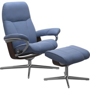 Stressless® Relaxsessel »Consul«, (Set, Relaxsessel mit Hocker), mit Hocker, mit Cross Base, Größe S, M & L, Holzakzent Braun