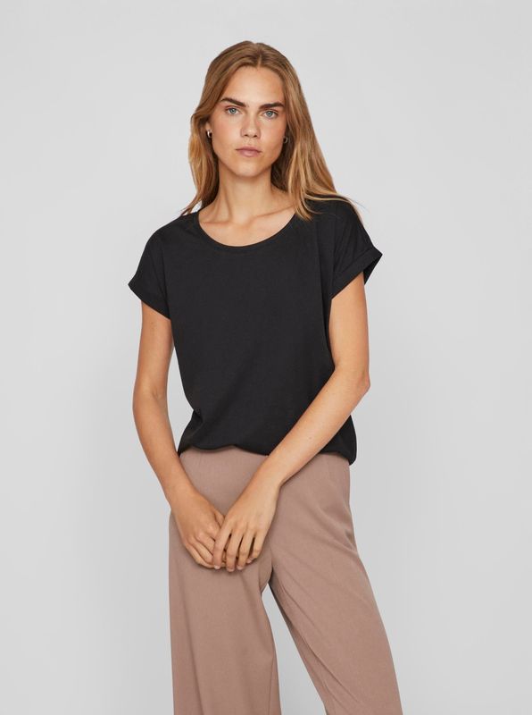 Vila Rundhalsshirt »VIDREAMERS NEW PURE T-SHIRT/SU-NOOS«, Basic Damen-T-Shirt mit Rundhalsausschnitt und umgeschlagenen Ärmeln
