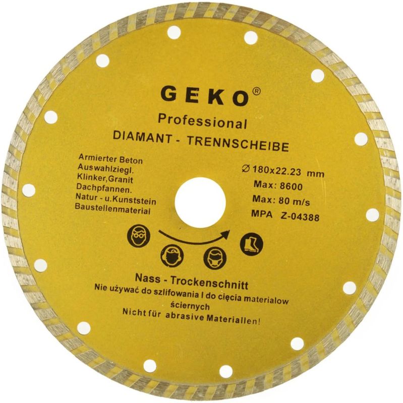 GEKO Diamantschijf - Turbo Rand - 180 mm - Zelfkoelend - Voor Bouwmaterialen