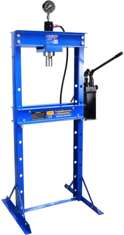GEKO Hydraulische werkplaatspers - 20 ton - 2-snelheden handpomp - verstelbare werkhoogte - drukmeter inbegrepen