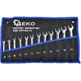 GEKO - 12-delige Ratelsleutelset - Chroom-vanadiumstaal - Fijnvertande Ratel