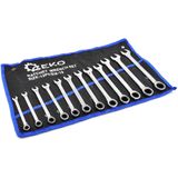 GEKO - 12-delige Ratelsleutelset - Chroom-vanadiumstaal - Fijnvertande Ratel