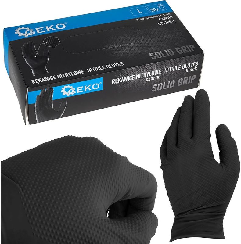 GEKO Nitrile handschoenen - stevige grip - zwart - maat L - 50 stuks