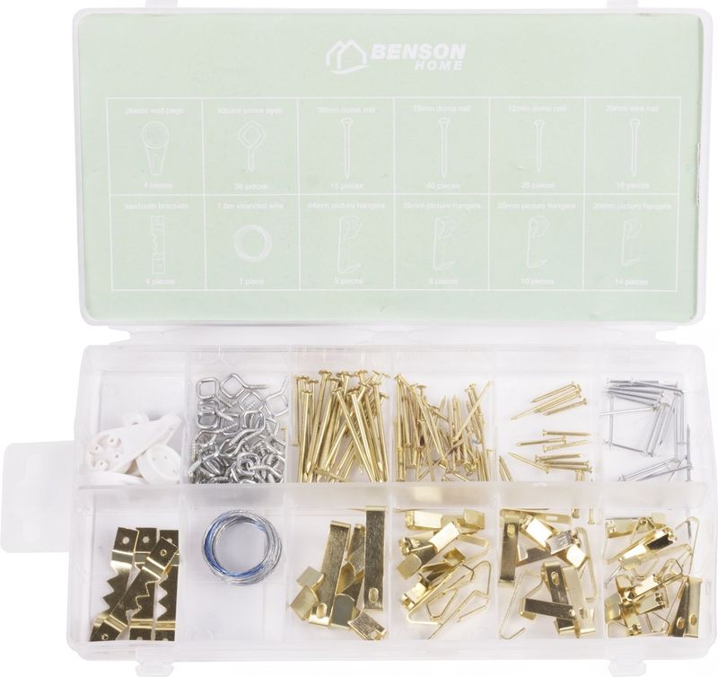Benson Ophanghaken set - 180-delig - Inclusief fotohangers en koepelspijkers - Assortiment box