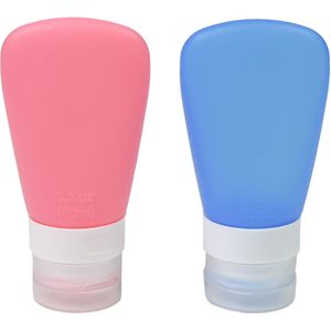 Benson Reisflesjes set - siliconen - anti-lek - 60 ml - blauw/roze - 2 stuks