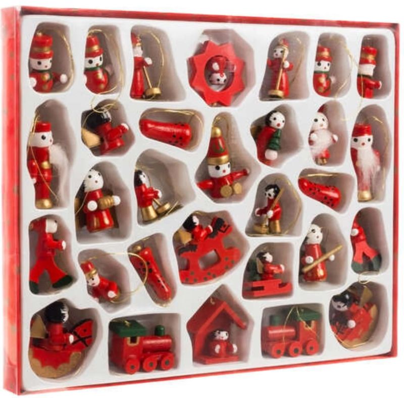 Ruhhy - Set van 30 Houten Kersthangers - Rustiek - Hout