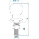 Pro Plus Trekhaakkogel - Recht - Kogel Ø 50 mm - Draad M16 x 55 mm