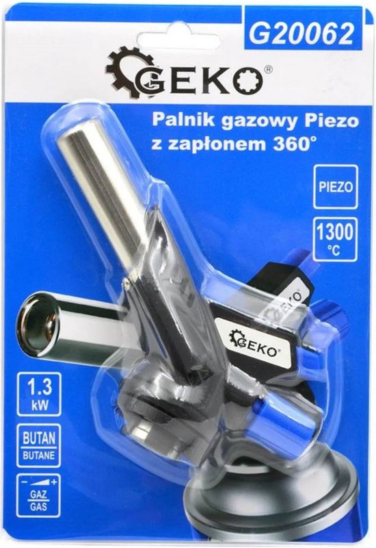 GEKO Gasbranderkop - 360° draaibaar - Met piëzo-ontsteking - Regelbare vlam - RVS mondstuk