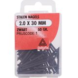 Deltafix Stalen nagels - gehard - bol verzonken kop - 2.0 x 30 mm - zwart - 65 stuks