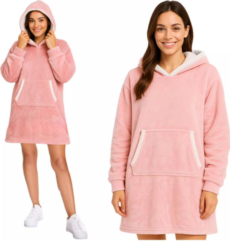 Ruhhy XXL – Oversized Dekentrui – Pastelroze – Fluweelzachte Polyester – Sherpa Binnenkant – Comfortabel en Unisex