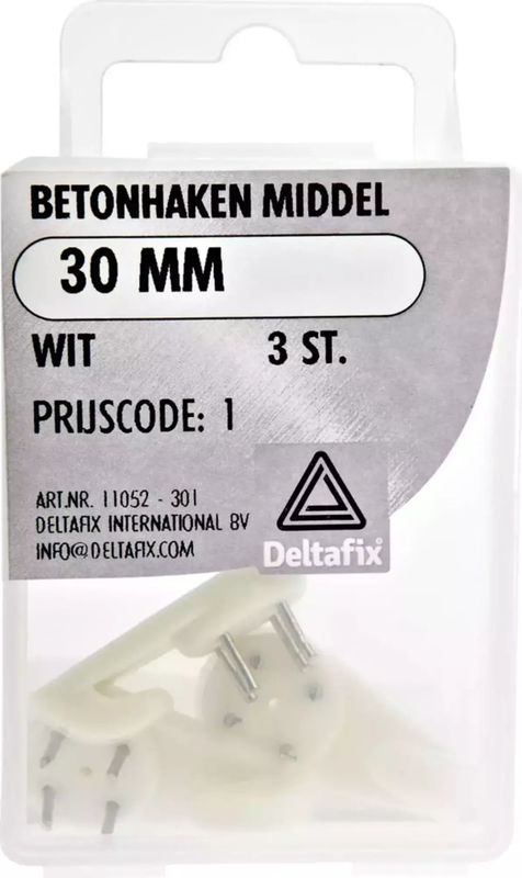 Deltafix Witte betonhaakjes - 30 mm - 3 stuks - stevige bevestiging voor beton