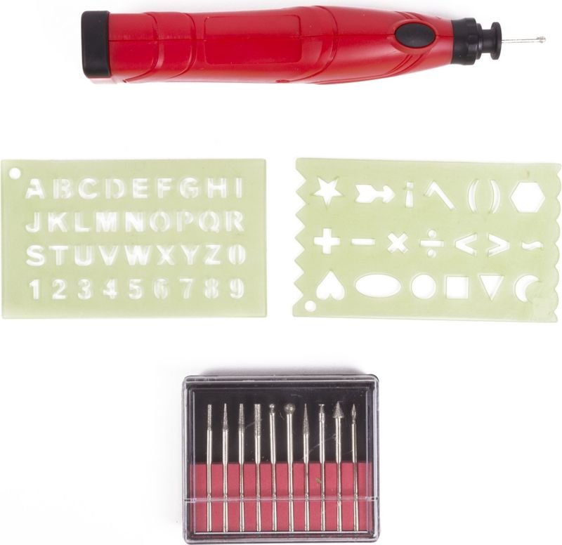 Benson Graveerpen met Accessoires - Inclusief Letter- en Cijfersjabloon - Werkt op AAA Batterijen
