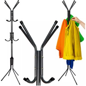 VEDECASA Kapstok, metalen hoekgarderobe, gangboom, vrijstaande kledingstandaard met 12 beweegbare haken en opbergrek voor hal, woonkamer, slaapkamer, kantoor, hal, entree, wit
