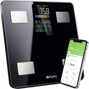 Ruhhy - Slimme Analyse Personenweegschaal - Zwart - 226 kg - LCD-display en Feelfit app