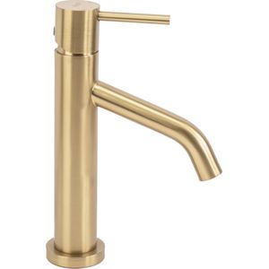 REA Gouden wastafelkraan - laag model - geborsteld goud - kras- en vlekbestendig - modern design