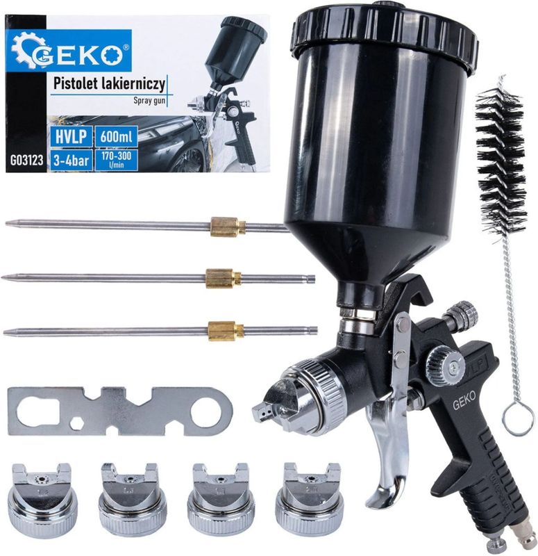GEKO - HVLP Spuitpistool - Verfspuiten - Veelzijdig - Inclusief 4 Nozzles