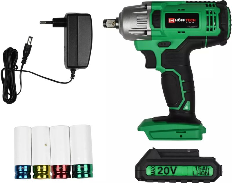 Hofftech - Slagmoersleutel - 20V - 380 Nm Koppel - Inclusief 4 Doppen - LED Verlichting