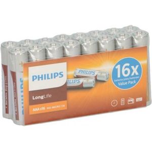 Philips Longlife AAA Batterijen / Penlite (16 stuks)