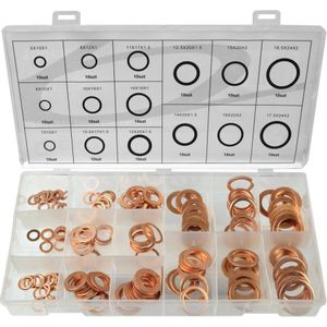 GEKO Koperen ringenset - 150 stuks - Corrosiebestendig - Elektrisch geleidend - Diverse maten