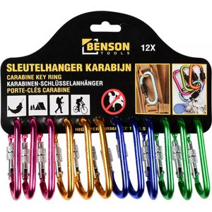 Benson Sleutelhanger Karabijn 12-delig - Ideaal voor Outdoor Activiteiten