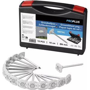 ProPlus Grondzeilpen Metaal - Ø6 mm - Set van 15 stuks met koffer - Voor veilige bevestiging van grondzeilen