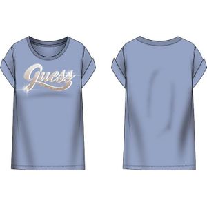 Guess ss cn glittery logo tee t-shirt blauw