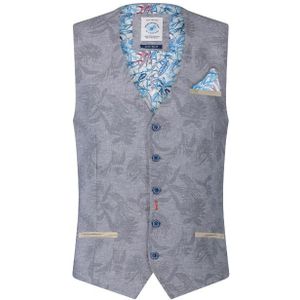 A fish named fred waistcoat linen leafs blauw