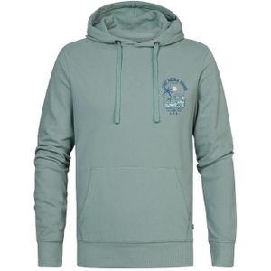 Petrol men sweater hooded print trui blauw