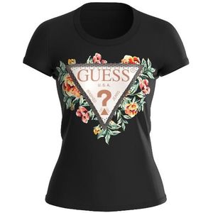 Guess ss cn triangle flowers tee t-shirt zwart