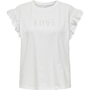 Only onlpernille s/s frill top box t-shirt wit